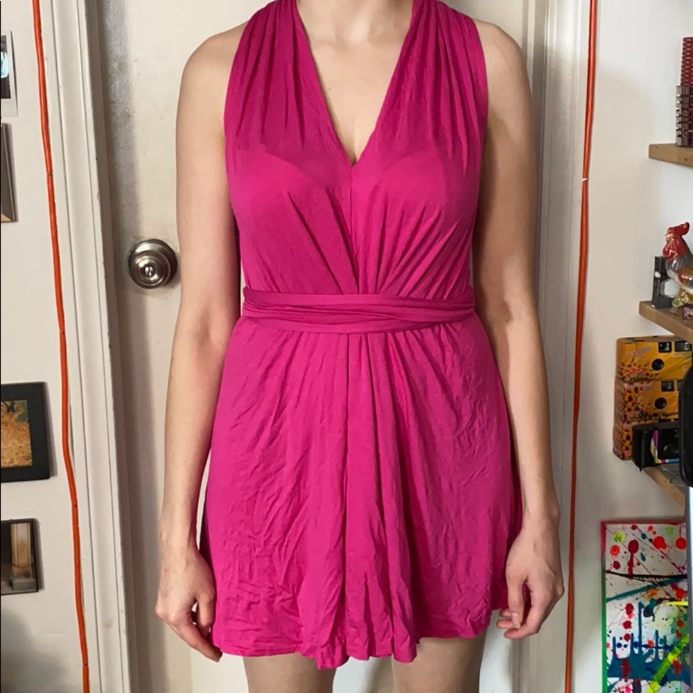 Pink mini dress with long wrap straps